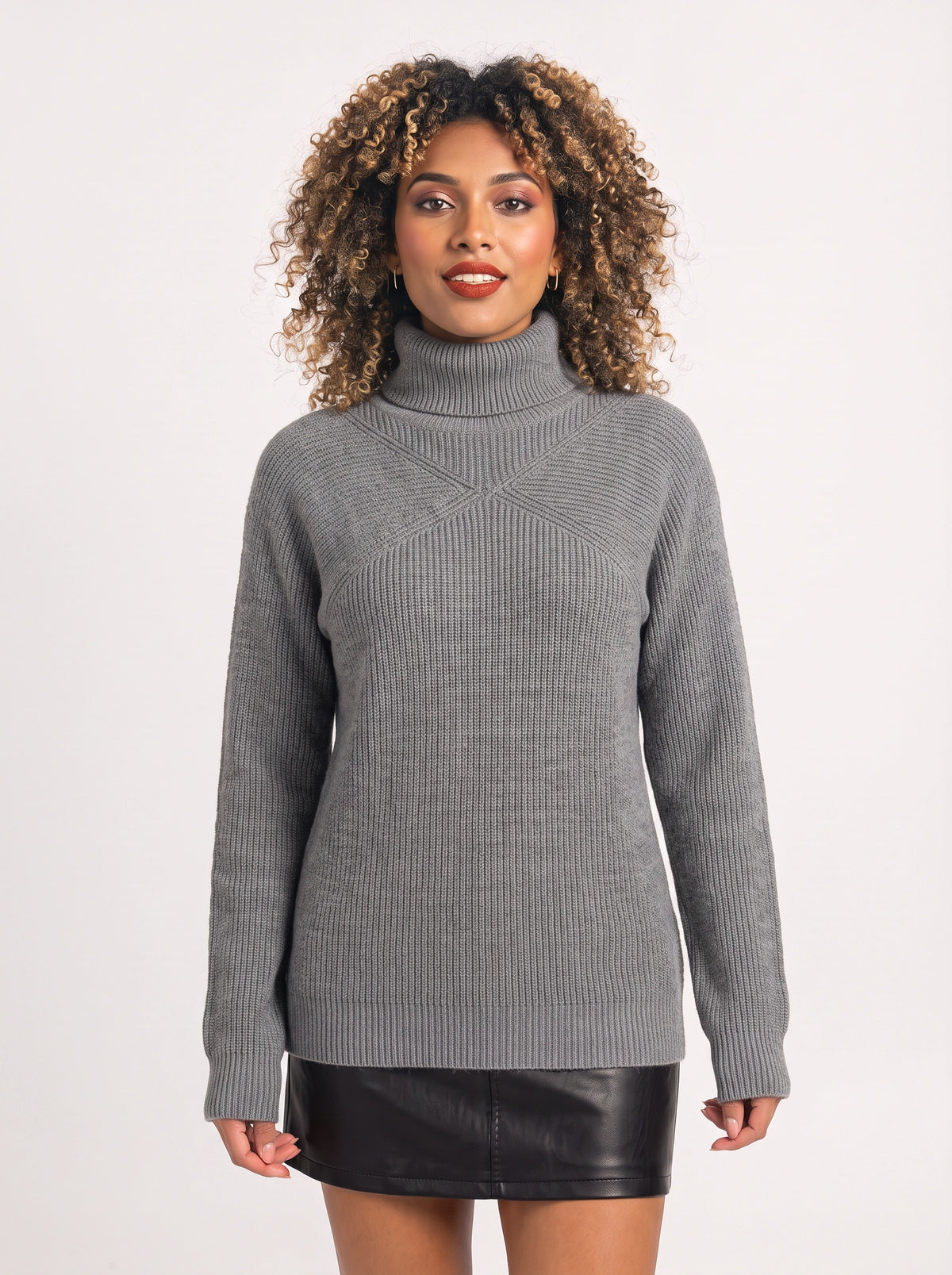Orianne Ribbed Oversized Turtleneck Jumper – Women Knit Pullover Sweater Casual Autumn Winter Longline Top