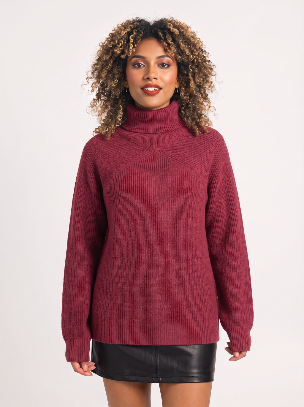Orianne Ribbed Oversized Turtleneck Jumper – Women Knit Pullover Sweater Casual Autumn Winter Longline Top