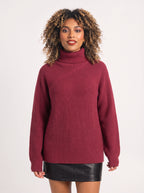 Orianne Ribbed Oversized Turtleneck Jumper – Women Knit Pullover Sweater Casual Autumn Winter Longline Top