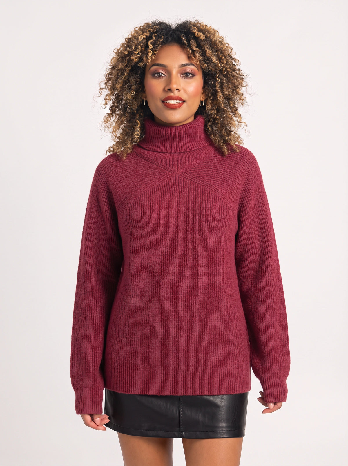 Orianne Ribbed Oversized Turtleneck Jumper – Women Knit Pullover Sweater Casual Autumn Winter Longline Top