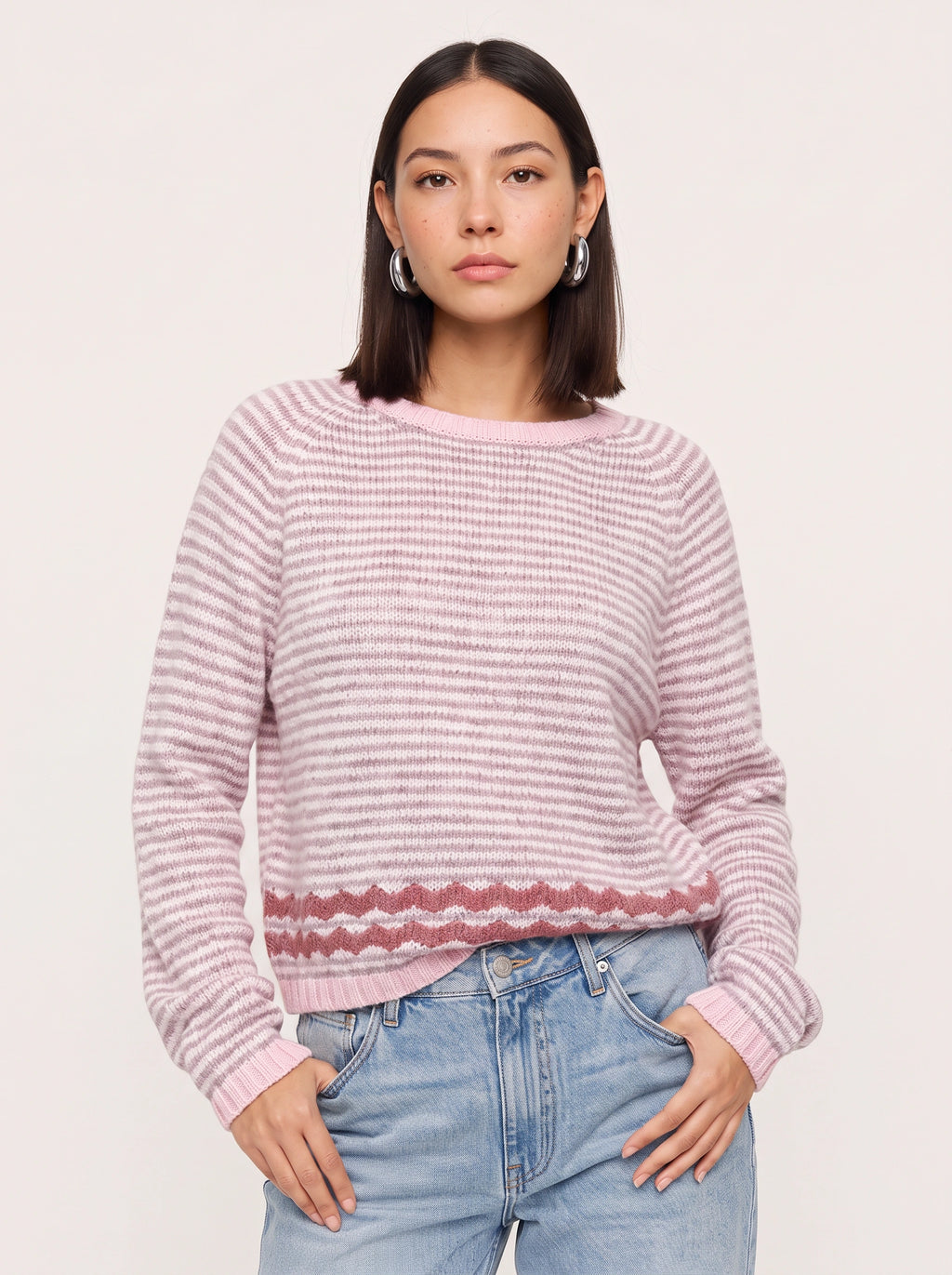 Scalwave Striped Crew Neck Jumper – Women Knit Pullover Sweater Fall Casual Relaxed Fit Crew Neck Top
