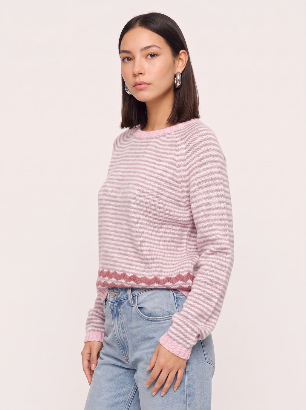 Scalwave Striped Crew Neck Jumper – Women Knit Pullover Sweater Fall Casual Relaxed Fit Crew Neck Top