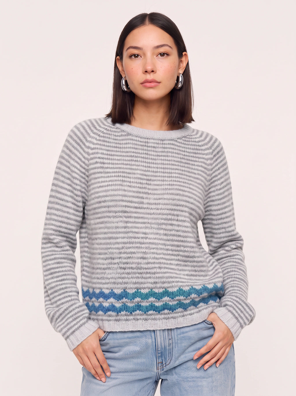 Scalwave Striped Crew Neck Jumper – Women Knit Pullover Sweater Fall Casual Relaxed Fit Crew Neck Top