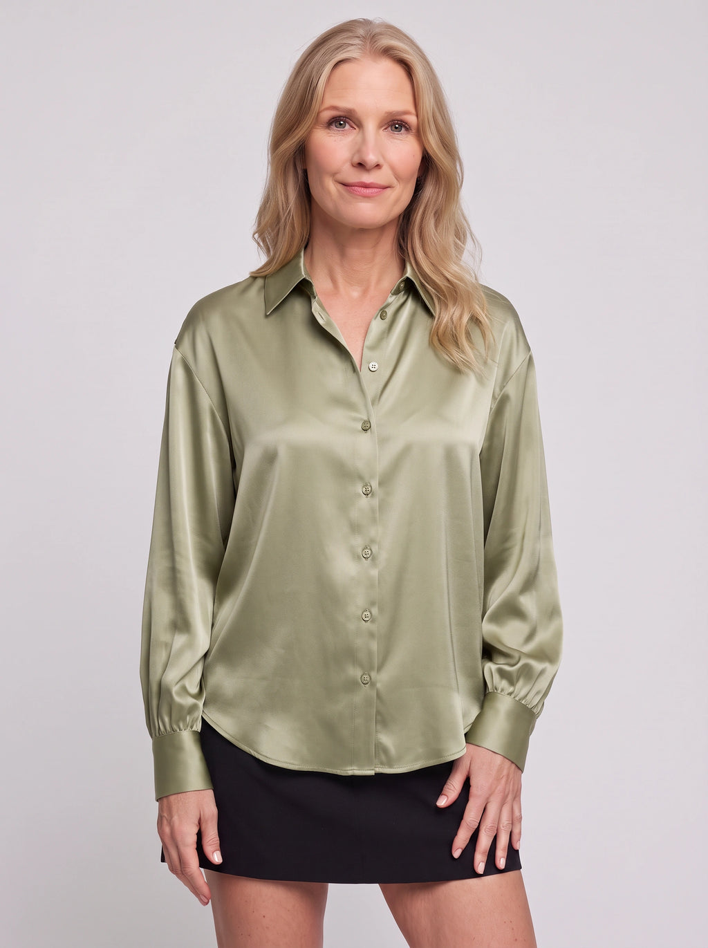 Gathcure Satin Button Down Blouse – Button Up Shirt Women Formal Office Elegant Satin Blouse