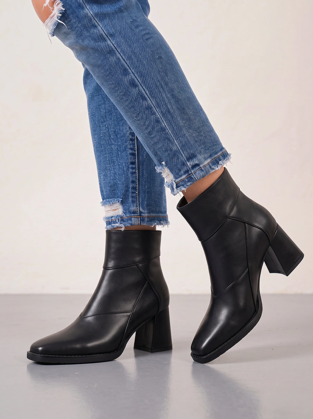 Pantrix Pointed Block-Heel Ankle Boots – Leather Platform Ankle Boots Women Casual Autumn Winter Chunky Heel Boots