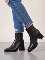 Pantrix Pointed Block-Heel Ankle Boots – Leather Platform Ankle Boots Women Casual Autumn Winter Chunky Heel Boots