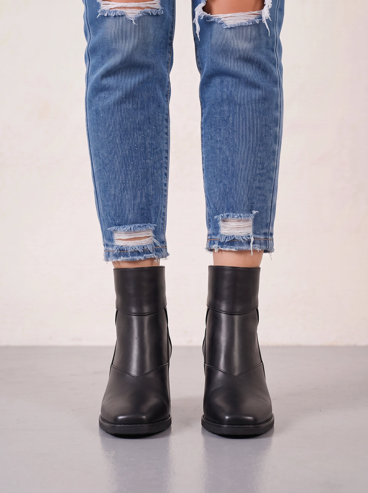 Pantrix Pointed Block-Heel Ankle Boots – Leather Platform Ankle Boots Women Casual Autumn Winter Chunky Heel Boots