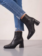 Pantrix Pointed Block-Heel Ankle Boots – Leather Platform Ankle Boots Women Casual Autumn Winter Chunky Heel Boots