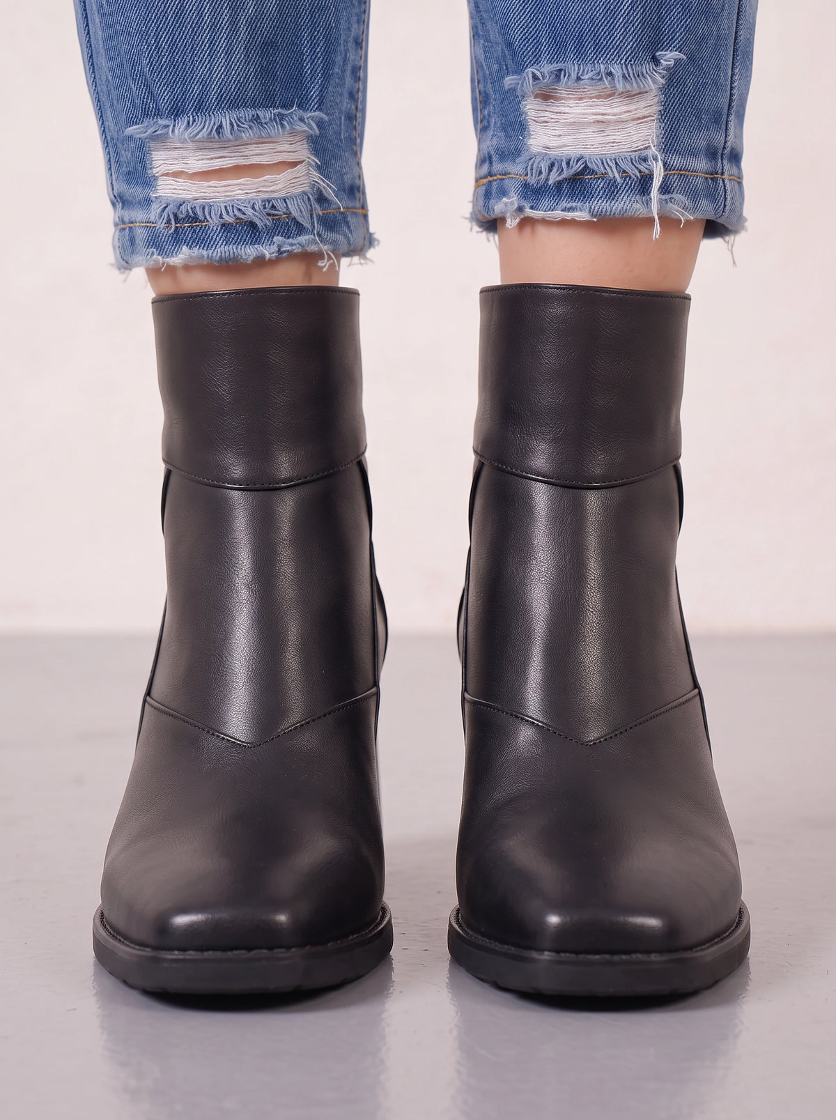 Pantrix Pointed Block-Heel Ankle Boots – Leather Platform Ankle Boots Women Casual Autumn Winter Chunky Heel Boots