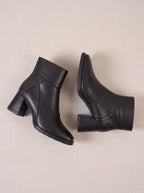 Pantrix Pointed Block-Heel Ankle Boots – Leather Platform Ankle Boots Women Casual Autumn Winter Chunky Heel Boots