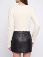 Fraythe Fluffy V-Neck Crop Jumper – Cashmere Feel Women Sweater Cropped Long Sleeve Knit Top