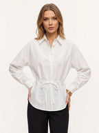Cyncha Relaxed Tie-Waist Shirt – Button Up Women Casual Office Smart Work Collared Longline Shirt