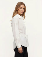 Cyncha Relaxed Tie-Waist Shirt – Button Up Women Casual Office Smart Work Collared Longline Shirt