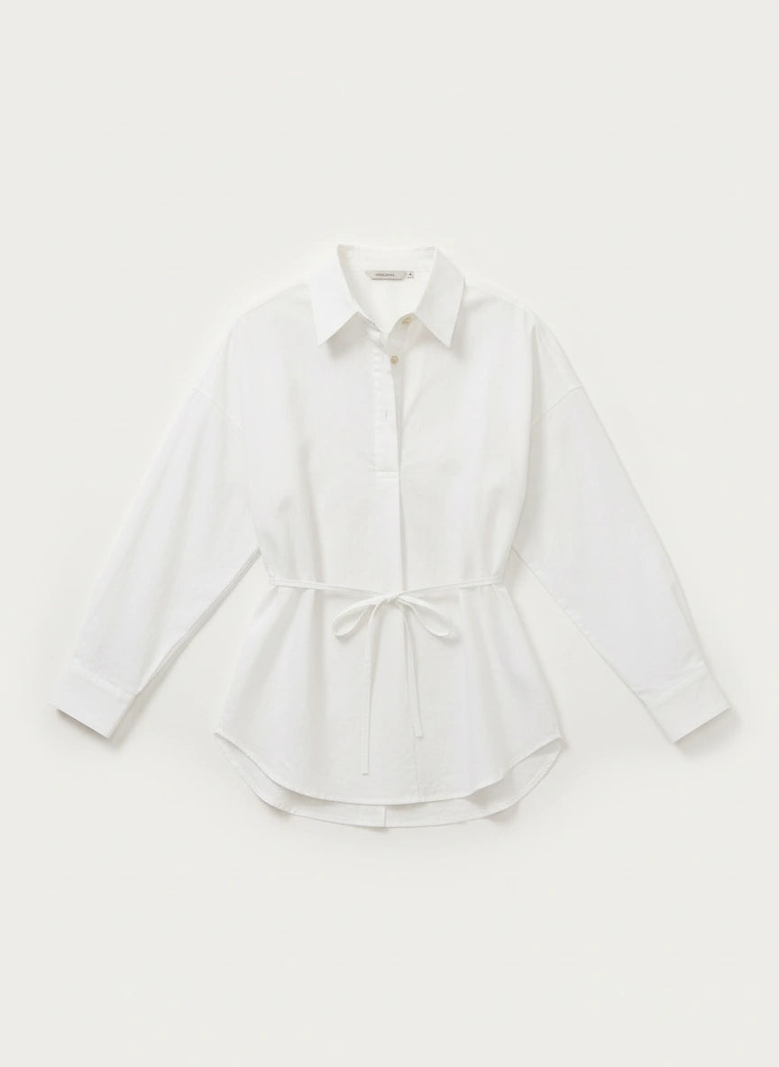 Cyncha Relaxed Tie-Waist Shirt – Button Up Women Casual Office Smart Work Collared Longline Shirt