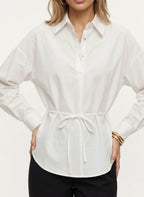 Cyncha Relaxed Tie-Waist Shirt – Button Up Women Casual Office Smart Work Collared Longline Shirt