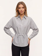 Cyncha Relaxed Tie-Waist Shirt – Button Up Women Casual Office Smart Work Collared Longline Shirt