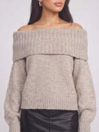 Foldene Off-Shoulder Knit Jumper – Women Bardot Neck Slouchy Relaxed Fit Oversized Autumn Knitwear Top