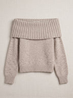 Foldene Off-Shoulder Knit Jumper – Women Bardot Neck Slouchy Relaxed Fit Oversized Autumn Knitwear Top