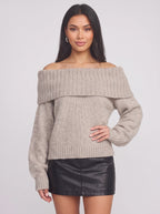 Foldene Off-Shoulder Knit Jumper – Women Bardot Neck Slouchy Relaxed Fit Oversized Autumn Knitwear Top