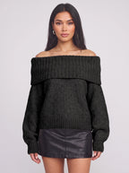 Foldene Off-Shoulder Knit Jumper – Women Bardot Neck Slouchy Relaxed Fit Oversized Autumn Knitwear Top