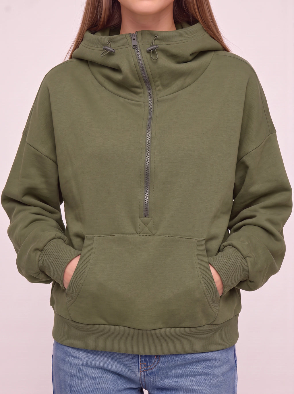 Halpzi Oversized Half-Zip Crop Hoodie – Women Pullover Streetwear Casual Athleisure High Neck Sweatshirt