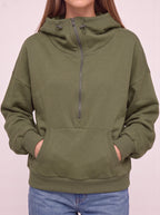 Halpzi Oversized Half-Zip Crop Hoodie – Women Pullover Streetwear Casual Athleisure High Neck Sweatshirt