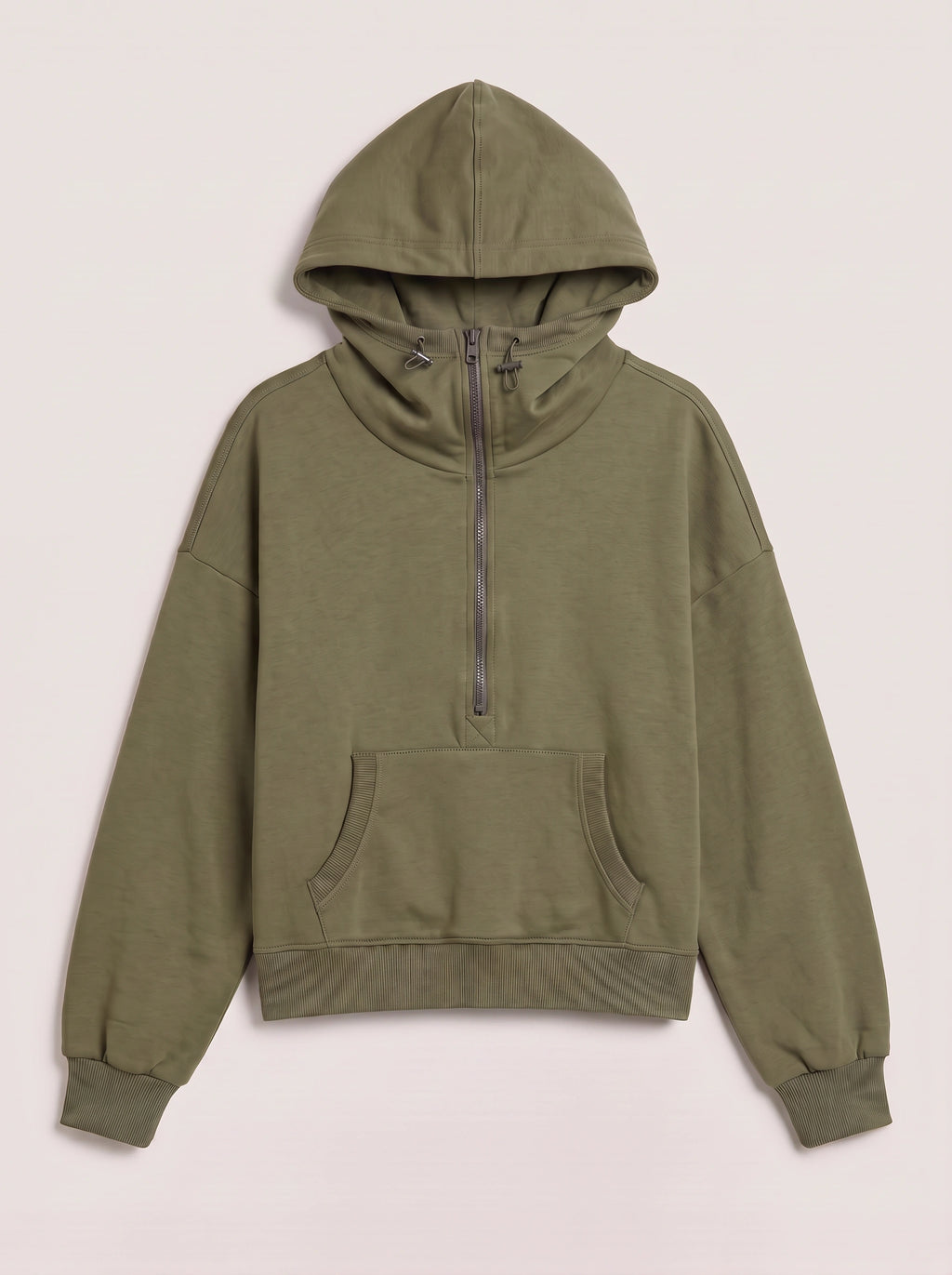Halpzi Oversized Half-Zip Crop Hoodie – Women Pullover Streetwear Casual Athleisure High Neck Sweatshirt