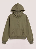 Halpzi Oversized Half-Zip Crop Hoodie – Women Pullover Streetwear Casual Athleisure High Neck Sweatshirt