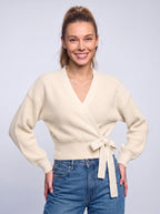 Tierna Ribbed Knit Wrap Cardigan – Women Casual Autumn V-Neck Tie Waist Long Sleeve Sweater
