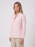 Pleafril Ruffle Front Linen Shirt – Long Sleeve V-Neck Women Casual Office Smart Linen Blouse
