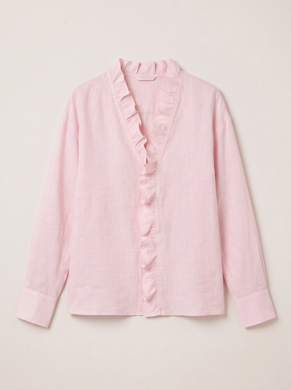Pleafril Ruffle Front Linen Shirt – Long Sleeve V-Neck Women Casual Office Smart Linen Blouse