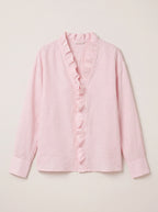 Pleafril Ruffle Front Linen Shirt – Long Sleeve V-Neck Women Casual Office Smart Linen Blouse