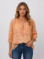 Ribbace Lace-Up V-Neck Blouse – Polka Dot Women Autumn Casual Smart Blouse Top