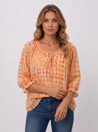 Ribbace Lace-Up V-Neck Blouse – Polka Dot Women Autumn Casual Smart Blouse Top
