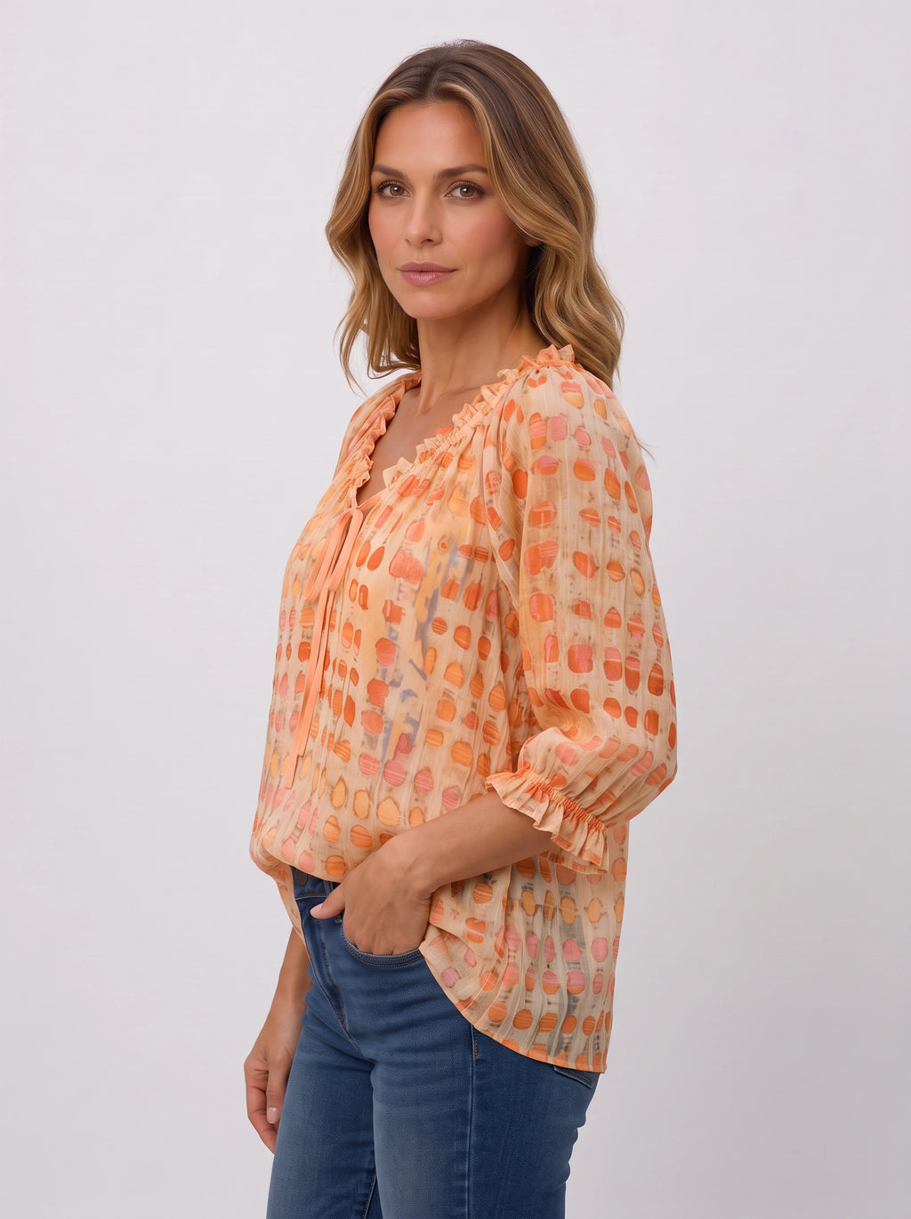 Ribbace Lace-Up V-Neck Blouse – Polka Dot Women Autumn Casual Smart Blouse Top