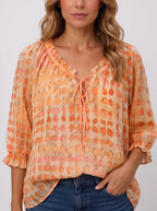 Ribbace Lace-Up V-Neck Blouse – Polka Dot Women Autumn Casual Smart Blouse Top
