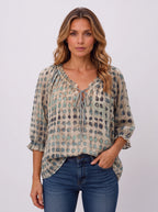 Ribbace Lace-Up V-Neck Blouse – Polka Dot Women Autumn Casual Smart Blouse Top