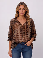 Ribbace Lace-Up V-Neck Blouse – Polka Dot Women Autumn Casual Smart Blouse Top