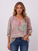 Ribbace Lace-Up V-Neck Blouse – Polka Dot Women Autumn Casual Smart Blouse Top