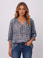 Ribbace Lace-Up V-Neck Blouse – Polka Dot Women Autumn Casual Smart Blouse Top