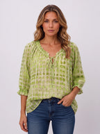 Ribbace Lace-Up V-Neck Blouse – Polka Dot Women Autumn Casual Smart Blouse Top