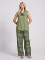 Codrae Cowl Neck Sleeveless Blouse Wide-Leg Trouser Set – Relaxed Co-Ord Women Casual Autumn Loungewear