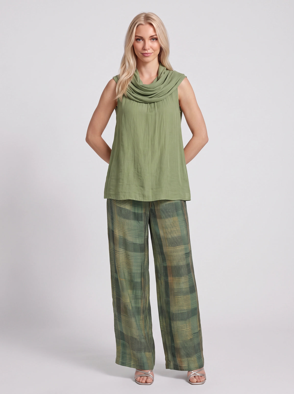 Codrae Cowl Neck Sleeveless Blouse Wide-Leg Trouser Set – Relaxed Co-Ord Women Casual Autumn Loungewear