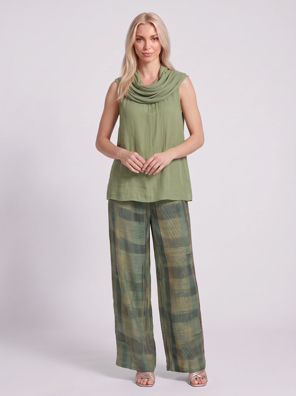 Codrae Cowl Neck Sleeveless Blouse Wide-Leg Trouser Set – Relaxed Co-Ord Women Casual Autumn Loungewear