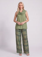 Codrae Cowl Neck Sleeveless Blouse Wide-Leg Trouser Set – Relaxed Co-Ord Women Casual Autumn Loungewear