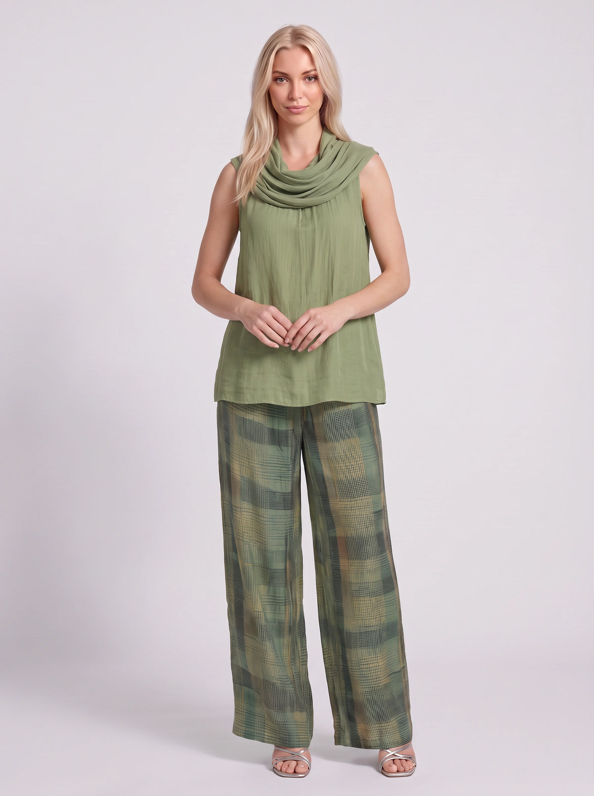 Codrae Cowl Neck Sleeveless Blouse Wide-Leg Trouser Set – Relaxed Co-Ord Women Casual Autumn Loungewear