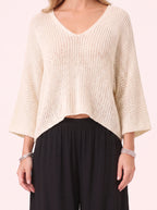 Paia Lightweight Sweater Harem Trousers Set – Knit Cream Jumper Wide-Leg Lounge Co-Ord Women Casual