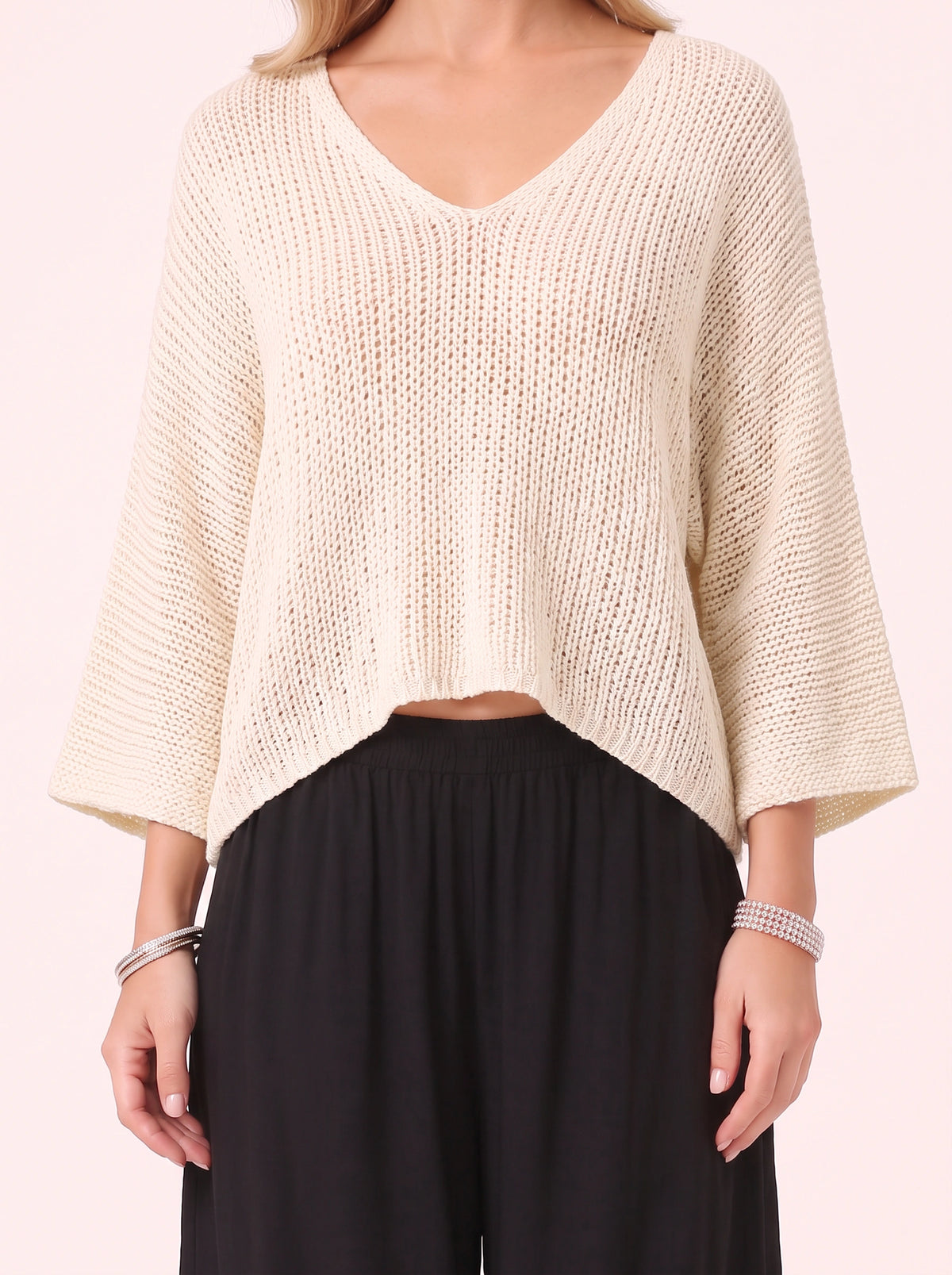 Paia Lightweight Sweater Harem Trousers Set – Knit Cream Jumper Wide-Leg Lounge Co-Ord Women Casual