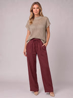 Meshtica Knitted Top Linen Trouser Set – Women Casual Lounge Co-Ord Two-Piece Autumn Relaxed Fit