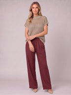 Meshtica Knitted Top Linen Trouser Set – Women Casual Lounge Co-Ord Two-Piece Autumn Relaxed Fit